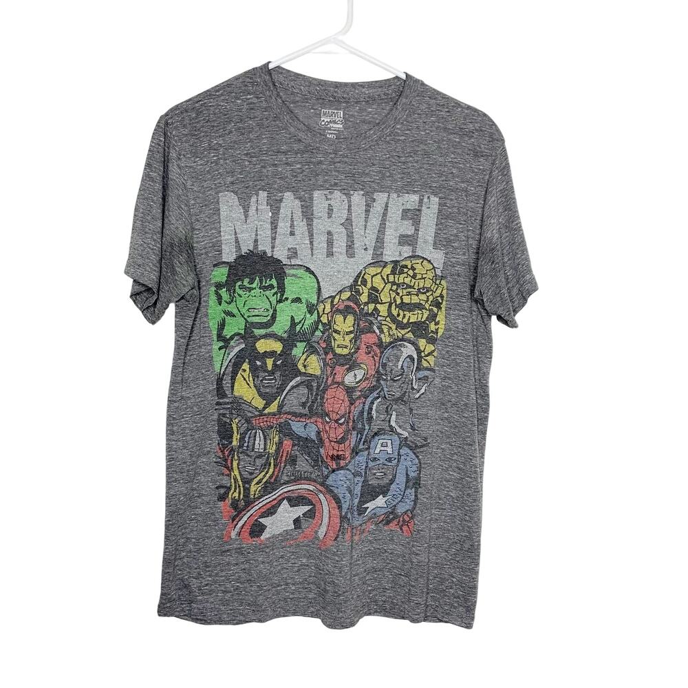 MARVEL COMICS Superheroes Graphic T-Shirt Short Sleeve Crewneck Gray Size Medium